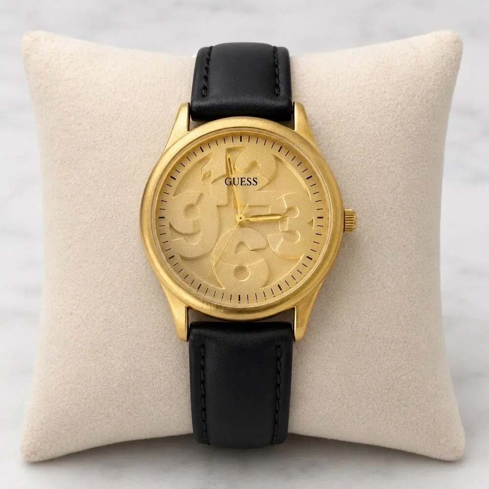 Vintage Guess Watch Gold 3D Numbers Womens New Battery Runs